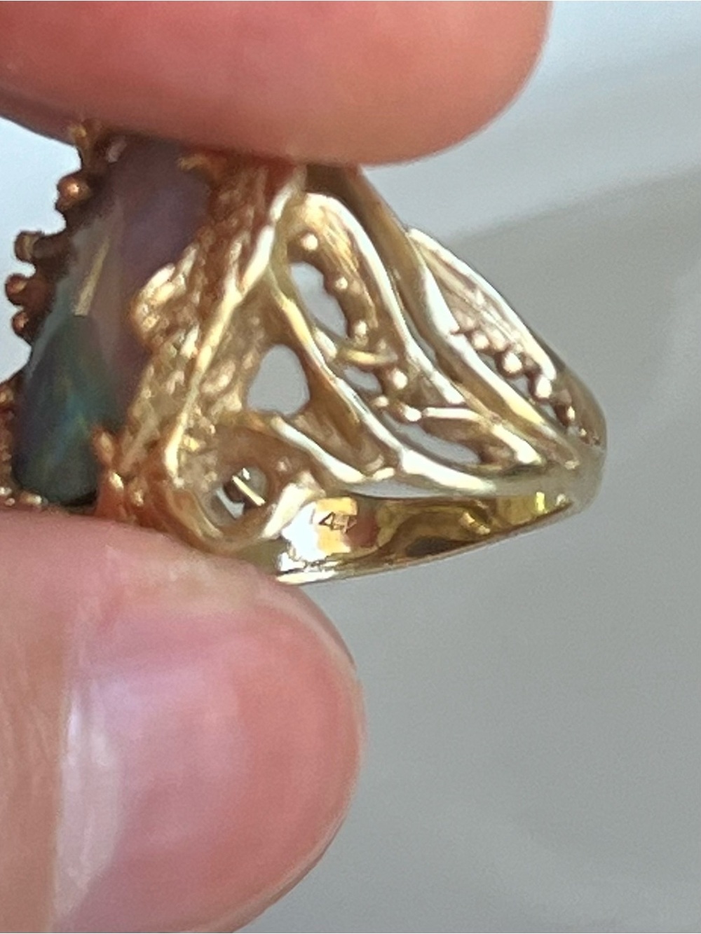 14k Gold Opal Doublet Fish Ring - Picture 8 of 14